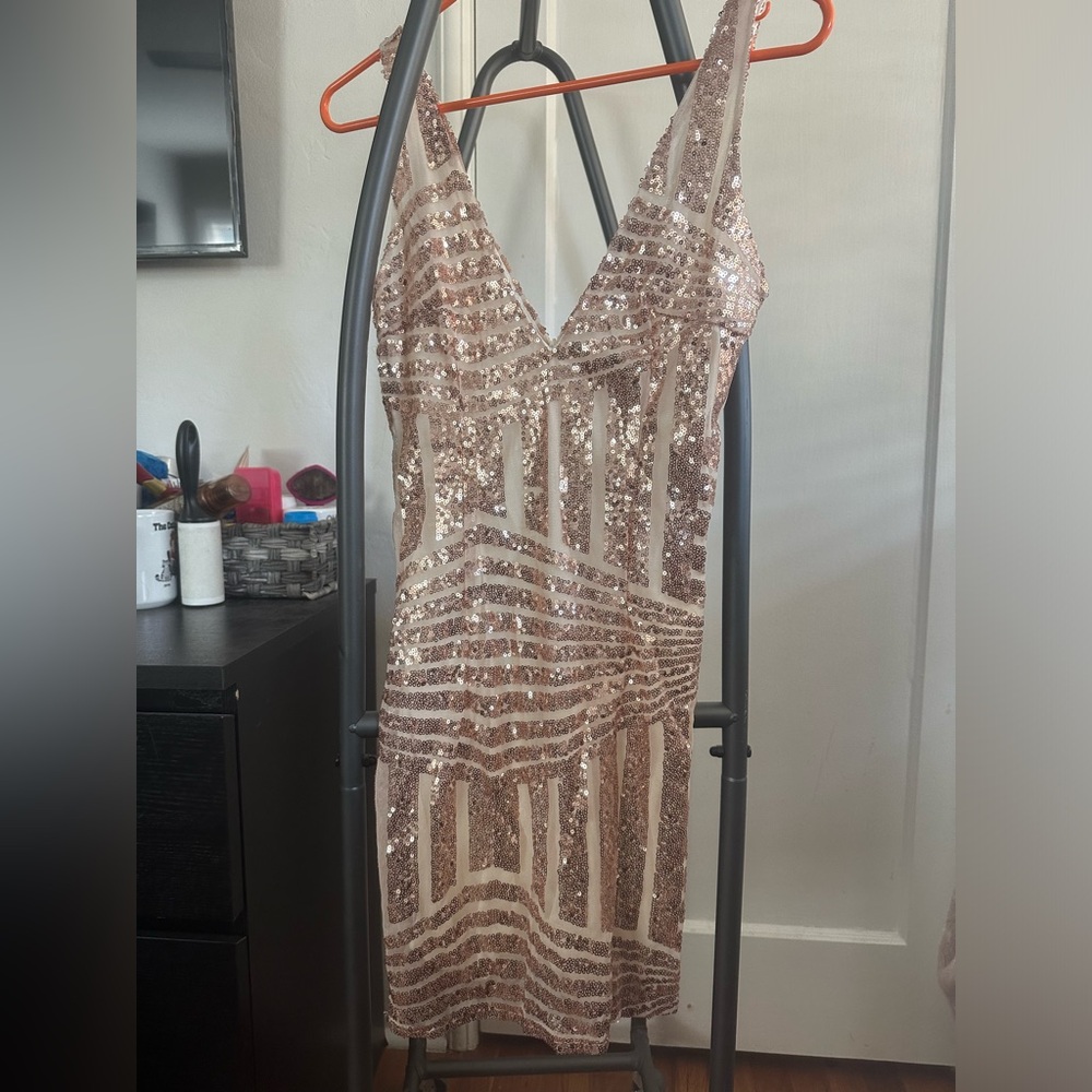 Rose gold colored shimmery dress